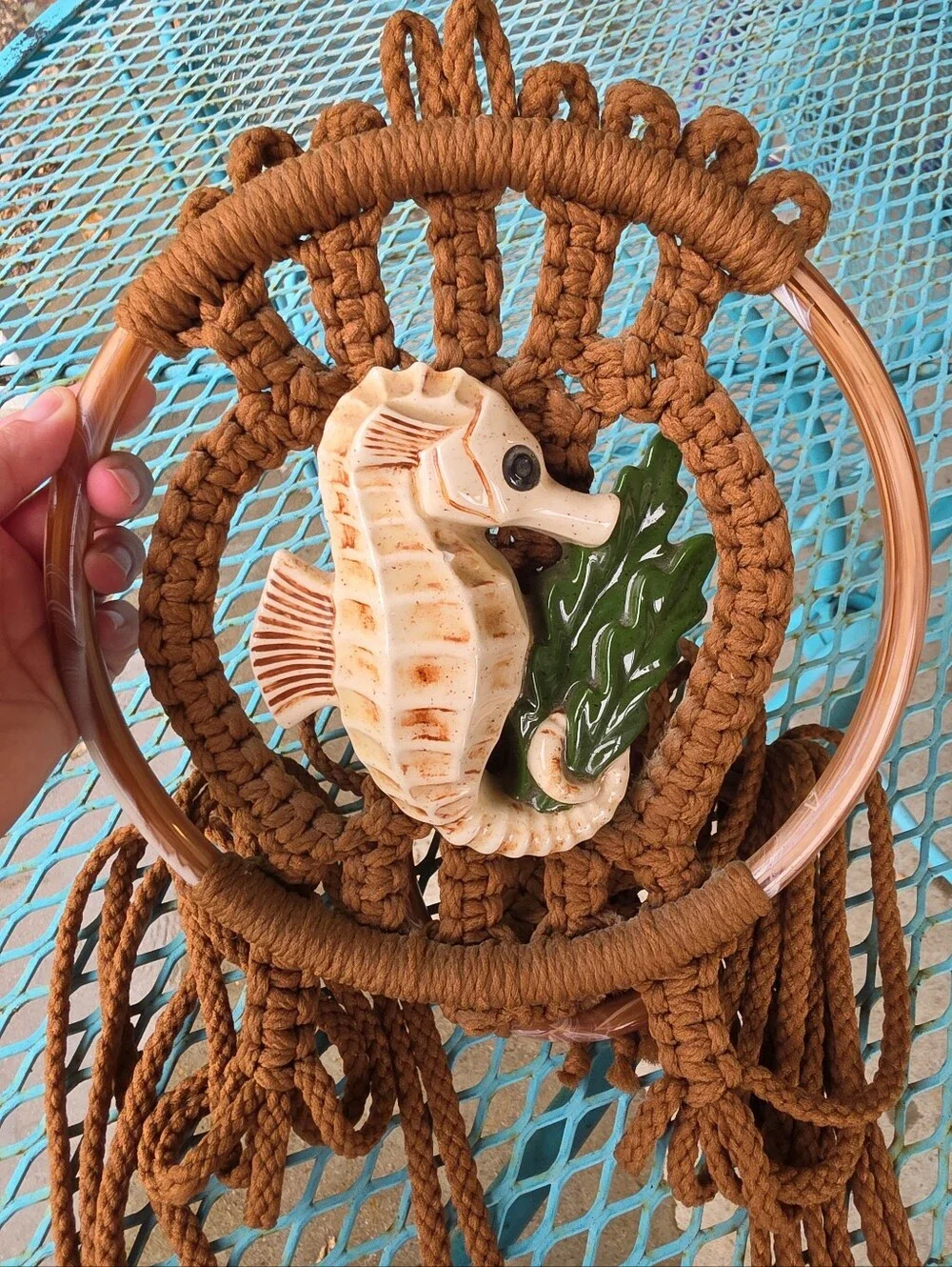 Vintage macrame seahorse
